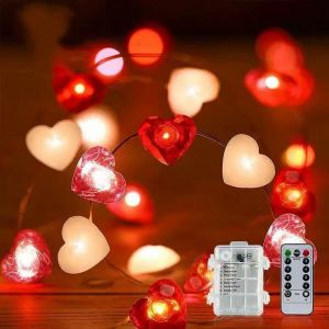 Kalanka-Coeurs Guirlande Lumineuse &Agrave; 20 Led Et &Agrave; Piles En Fil De Cuivre Pour &Eacute;clairage Int&eacute;rieur Et Ext&eacute;rieur, Chambre, D&eacute;coration De Mariage, F&ecirc;te, No&euml;l, Guirlande Lumineuse Avec T&eacute;l&eacute;commande - Neuf
