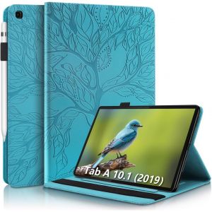 Aswant Coque Samsung Tab A 10.1 Pouces 2019 Housse Arbre En Relief Etui Cuir Pu Portefeuille Flip Support Coque Tablette Avec Porte-Stylo Pour Samsung Galaxy Tab A 2019 10.1"" Sm-T510/Sm-T515 Bleu - Neuf