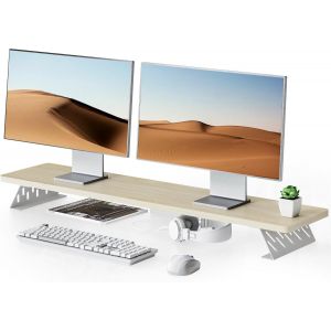 Réhausseur d'Écran d'Ordinateur, Dual Support de Moniteur Portable, Pour 2 Moniteurs, PC, TV, Ordinateur, Imprimante, 80×23,5×10cm, Charge de 25KG, Noir - Neuf