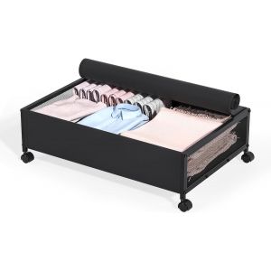 Tianyi-Boîte De Rangement Sous Le Lit, Avec Roulettes Et Couvercle, Cadre En Métal, Rangement Pour Couvertures, Livres, Jouets, Vêtements Et Chaussures - Neuf