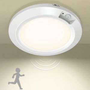 Veilleuses Led &Agrave; Piles Avec D&eacute;tecteur De Mouvement, Lampe Plafond &Agrave; Pile Sans Fil Plafonnier Led Eclairage Int&eacute;rieur Pour Balcon Sous-Sol Atelier Escalier Garde-Manger - 3000k, Blanc Chaud - Neuf