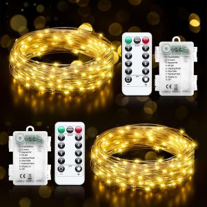 Kalanka-Lot De 2 Guirlande Lumineuse A Pile, 5m 50led Guirlande Led &Agrave; Pile En Fil 8 Modes Avec T&eacute;l&eacute;commande Minuterie Ip65 Etanche Guirlande Led Pour Int&eacute;rieur Et Ext&eacute;rieur, Chambre, Mariage, F&ecirc;te, N - Neuf