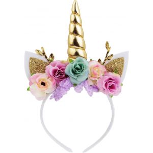 Kal-Serre-Tête Licorne Avec Oreilles De Poney À Paillettes Pour Fille, Fête, Anniversaire, Costumade (Doré Et Menthe), Enfants - Neuf