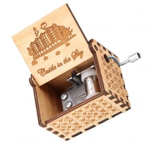 Boite a musique mecanique a manivelle en bois sculpte, 1 piece, cadeau d'anniversaire (ciel) - Neuf