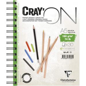 KALANKA-975030C Bloc Spiralé Cray'ON - 30 Feuilles Papier Dessin Blanc au Grain Fin - Feuilles Détachables - A5 14,8x21 cm 160g - Idéal pour le Dessin et le Croquis au Crayon - Neuf