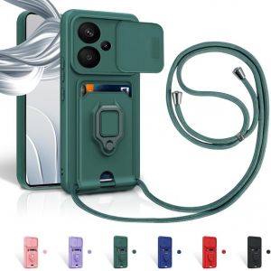 Kal-Cordon De Coque Pour Xiaomi Redmi Note 13 Pro Plus 5g/Pro+ 5g(6.67''),Couvercle Coulissant De La Caméra+Support Annulaire À 360 Degrés,Fentes Pour Cartes Lanyard Silicone Case -Vert - Neuf