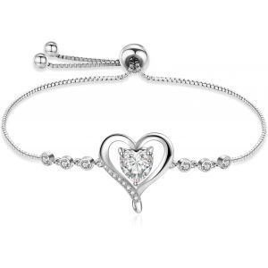 Kalanka-Cadeau Femme Bracelet Femme Argent 925 Coeur Bracelet Réglable Bijoux Femme Cadeau Anniversaire Fête Des Manmans Pour Femme Maman,Noël Anniversaire Cadeau Romantiques Pour Elle - Neuf