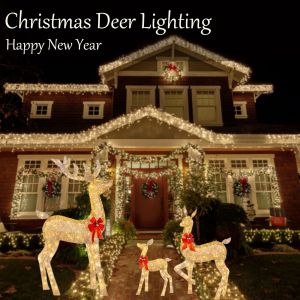 Décorations de jardin extérieures avec cerfs de Noël illuminés, rennes de Noël avec lumières LED, décorations de Noël artificielles pré-éclairées pour jardins, pelouses, terrasses et maisons - Neuf