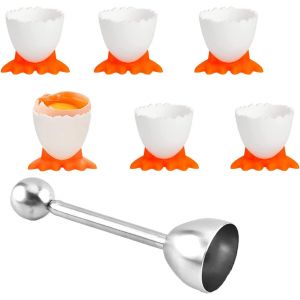Chenquansarl-Ensemble De Coupe-?uf Toqueur Ouvre-Oeufs En Acier Inoxydable Oeuf Coque Remover Pour Oeufs Durs Et Mous 6 Pièces Coquetier Et 1 Ouvre-Oeufs Multicolore - Neuf