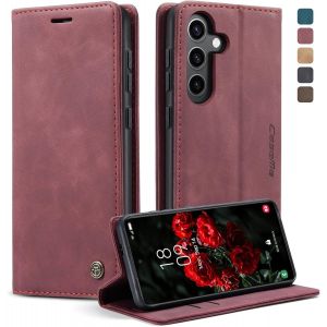 Maa-Coque Samsung Galaxy S24 5g, Housse Antichoc En Cuir Pu Premium Fentes Cartes Etui Pochette De Portefeuille Avec Fonction Support Case À Rabat Pour Samsung Galaxy S24 5g -Vin Rouge - Neuf