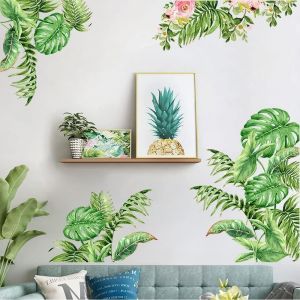Stickers Muraux Feuilles Tropicales Autocollants Muraux Feuille De Palmier Verte Sticker Mural Fleurs Plantes Amovible Sticker Pour Salon Chambre Bureau Canapé Fond Tv Décoration Murale - Neuf