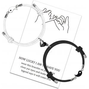 Kal-Bracelet Assorti De Couple Magn&eacute;tique De Coeur Bracelet De Cordon R&eacute;glable Yin Yang Pour Les Cadeaux De La Saint-Valentin Pour Les Meilleurs Amis De La Petite Amie - Neuf