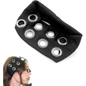 Y2k Bandeau &Eacute;lastique &Agrave; ?illets Creux Pour Femme - Pour Fille - Punk Grunge - Large - Extensible - Accessoire De Cheveux D&eacute;contract&eacute; - Noir - Neuf