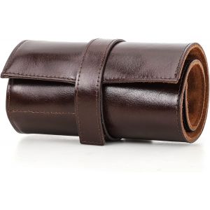 Kal-Étui De Voyage En Cuir Véritable Pour Montre, Boîte De Rangement Pour Bijoux, Montres, Pochette De Protection Cylindrique Avec Doublure Souple (Marron Poli, Pour 6 Montres) - Neuf
