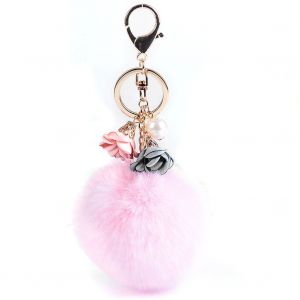 Porte-Cles En Alliage Avec Pendentif En Fausse Perle Et Fleur (Rose) - Neuf
