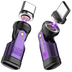 Eryi-Adaptateurs Magnétiques Usb C 240w [Lot De 2] - Peut Être Utilisé Avec Tous Les Câbles De Type C En Câble Magnétique Usb C - Rotation À 90/180/360° - Charge Rapide 5 A Transfert De Données - Neuf