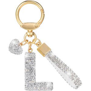 Loc-Paillettes Porte Clé Lettre Avec Strass,Argenté Initial Porte Clé Keychain,Porte Clef Lettre Sac Keyring Pendentif Décoratif,Brillant Porte Clef Voiture Charm,Porte Clé Cadeau Pour Femme - Neuf