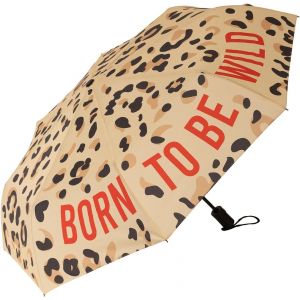 Fisura ¿ Parapluie pliable original ¿born to be wild¿ motif léopard. Petit parapluie femme automatique, format voyage, résistant au vent. Diamètre ouvert : 96 cm. - Neuf