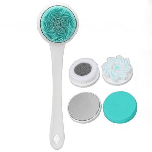 Ensemble de brosses electriques pour le corps, rechargeables, a long manche, pour la douche, le bain et le nettoyage, avec 4 tetes de brosse - Neuf