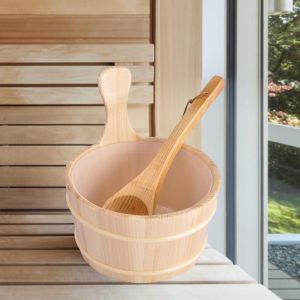 Seau de Sauna En Bois 4L avec Accessoires D&eacute;quipement de Salle de Bain &agrave; La - Neuf