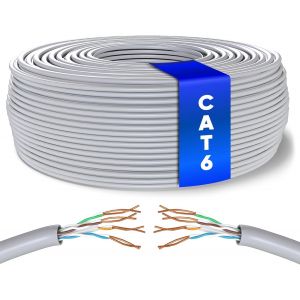 Vrac Câble Ethernet 150m, Bulk Reseau LAN Cat 6 Haut Debit Pour Internet Rapide 1 Gbps 250 MHz, Câble Ethernet AWG24, Cat6 en Vrac UTP CCA (150 Mètres, Gris) - Neuf