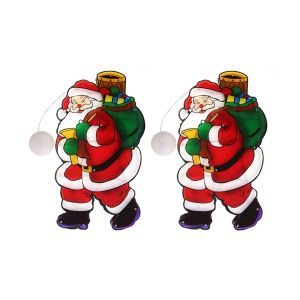 Lot De 2 Guirlandes Lumineuses Led De No&euml;l Pour Fen&ecirc;tre - Motifs Bonhomme De Neige, Sapin Et P&egrave;re No&euml;l - Neuf