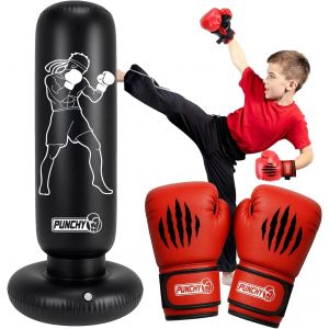 Punchypunching Ball Gonflable Enfant 160x55 Cm | Sac De Frappe Avec Gants & Gonfleur | Jouet Fille Gar&ccedil;on D&egrave;s 5 Ans | Sac De Boxe Pour Se D&eacute;fouler &Agrave; La Maison Ou Dans Le Jardin | Aerobik&reg; - Neuf