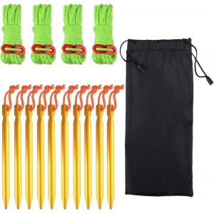Eryi-Sardines De Tente En Alliage D'aluminium Piquets 10 Pièces Corde Réfléchissante Avec Tendeur Pour Camping Randonnée Bâche Tente (B - Vert Fluorescent(¿4mm) - 4 Pièces Avec Piquets) - Neuf