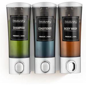 KAL-Distributeur De Shampooing Et D'Après-Shampoing, Distributeur De Savon À 3 Chambres, Montage Mural, Sans Perçage, Gel Douche, Gel Douche, Gel Douche, Gel Douche Liquide Pour Salle De Bain - Neuf