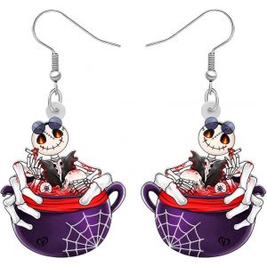 Kal-Acrylique Cr&eacute;atif Mignon Halloween Cr&acirc;ne Squelette Boucles D'oreilles Pendantes Pour Femmes Filles Saison De L'effroi Bijoux Pour Les Cadeaux - Neuf