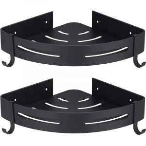 Étagère de douche d'angle sans perçage, lot de 2, avec supports, noir, rangement, baignoire, salle de bain et accessoires, porte-savon, support de douche, sans perçage - Neuf