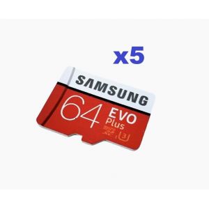 Lot de 5 Samsung Evo plus micro SD 64Go Carte mémoire micro SD SDXC classe 10 U1 sans l&#39;emballage (en vrac) 100MB/s - Neuf