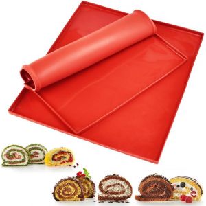 AYUHR-2PCS Tapis de Cuisson Silicone Tapis à Gâteau Roulé Suisse Plaque de Gâteau Roulé Antiadhésif Plateau de Cuisson à Biscuits Plateau à Rouler pour Biscuits Pizza Pain Mousse (30.5*25.8*1cm) - Neuf