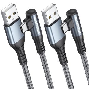 Câble USB C [1M+1M/Lot de 2], 3.1A Cable USB C Charge Rapide Nylon Tressé Cable Chargeur Type C Angle Droit pour iPhone 15/15 Pro Max, Samsung Galaxy S24/S23/S22, Huawei P40 Google Pixel - Neuf