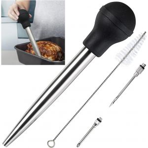 Bassine À Jus En Acier Inoxydable Et Caoutchouc De Qualité Alimentaire Avec Injecteur De Marinade Et Brosse Pour Un Nettoyage Facile - Neuf