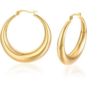 Kal-Boucles D'oreilles Cr&eacute;oles Classiques En Cuivre - Hypoallerg&eacute;niques - Petites Boucles D'oreilles Ovales &Eacute;paisses - Cadeau Pour Femme, Petite Amie, M&egrave;re Et Fille (20 Mm), Cuivre - Neuf