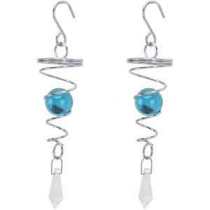 Spinners à Vent pour Cour et Jardin, 2 Pièces Boules de Contemplation Queue en Spirale Suspendues Spinners à Vent en Métal Spinner à Vent Décoratif Extérieur(Lac Bleu) - Neuf