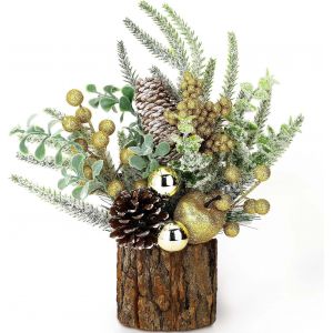 De Table Artificiel Mini D&eacute;coration D'Arbre De No&euml;l, De Petits Fruits Rouges, Pomme De Pin Verdure, Piscine Couverte, Chemin&eacute;e De D&eacute;coration De No&euml;l (Or) - Neuf