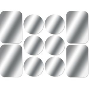 Eryi-[10 Pi&egrave;ces] Plaques M&eacute;talliques Avec Adh&eacute;sif (6 Rondes 4 Rectangulaires) Pour Support T&eacute;l&eacute;phone Voiture Magn&eacute;tique/Support Voiture Aimant&eacute; Universel Metal Plate Pour Smartphone - Argent - Neuf