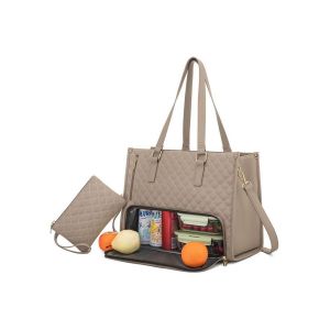 Sac fourre-tout avec compartiment isotherme pour le d&eacute;jeuner et housse pour ordinateur portable - Kaki - Neuf