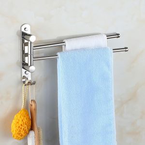 Porte-serviettes mural pivotant en acier inoxydable avec 4 barres rotatives à 180°, pour salle de bain et cuisine/évier, 30 cm (2 plans) - Neuf