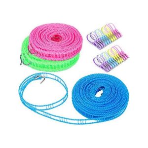 Lot de 3 Cordes à linge sans linge,3 / 5 / 8 M avec 24 pinces à linge avec crochets pour jardin,voyage,motorho - Neuf