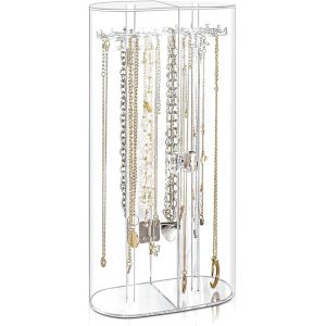 Mevronisshop-Acrylique Rangement Collier, Porte Collier Presentoir, Rangement Presentoir Bijoux, Avec 24 Crochets, Convient Aux Colliers, Pendentifs, Bracelets, Bagues Et Boucles D'oreilles - Neuf