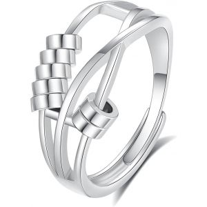 Kal-Bague Anti Stress Femme, Perles Bague D'anxiete R&eacute;glable Bague Anneau Tournant Anneau Ouvert Spinner Anxi&eacute;t&eacute; Fidget Pour Femme - Neuf