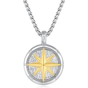 Kal-Collier Acier Inoxydable Homme, Collier Boussole Vintage Pour Hommes, Cadeau Pour Lui - Neuf