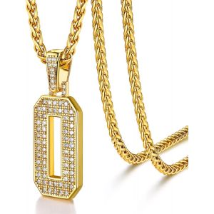 Kal-Collier Homme Chiffre 0-9 Plaqu&eacute; Or Pendentif Nombre Orn&eacute; De Zirconium Avec 55cm Cha&icirc;ne Spiga Ajustable - Neuf