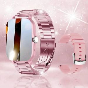 1.83 Pouces &Eacute;cran Montre Intelligente Hommes Femmes Cadeau Plein &Eacute;cran Tactile Num&eacute;rique Sport Fitness Piste Montres Bt Appel Smartwatch Montre-Bracelet.Pink Steel. - Neuf