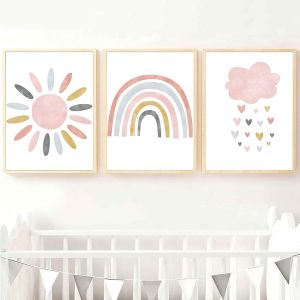 Eryi-Lot De 3 Postersaffiche Chambre Enfant Deco Tableau Fille Decorationarc-En-Ciel Nuage Soleil Affiche Sans Cadreidéal Pour Décorer Les Chambres De Garçons Et De Filles-30 X 21cm - Neuf