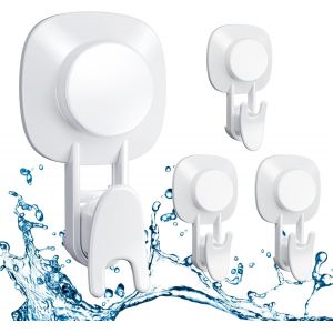 MEVRONISSHOP-Lot 4 Crochet Mural R&eacute;utilisable Puissant Charge 5Kg, Crochet Ventouse Salle de Bain Porte Serviette Couronne Peignoir Manteau Torchon, Nouvelle Pat&egrave;re Ventouse Cuisine Plastique Blanc - Neuf