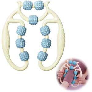 Rouleau De Massage Manuel Pour Les Jambes, Avec Poign&eacute;e Et 9 Roues, Appareil De Massage De Cellulite Pour La Relaxation Des Cuisses, Du Gluth&eacute;, Du Cou, Des Pieds, Du Ventre Et Des Bras (Bleu) - Neuf